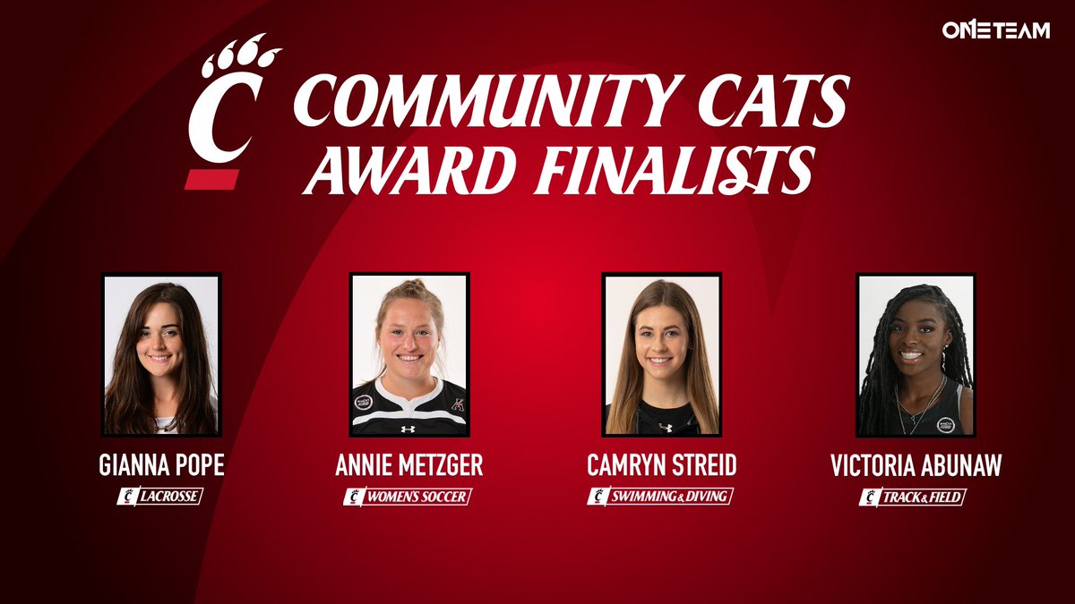 GoBearcatsSASS's tweet photo. Female Community Cats Award: A Bearcat student-athlete that goes above and beyond when it comes to serving the University/Cincinnati community. Nominated and voted by student-athletes. 🐱 https://t.co/Py4eRIHSkC