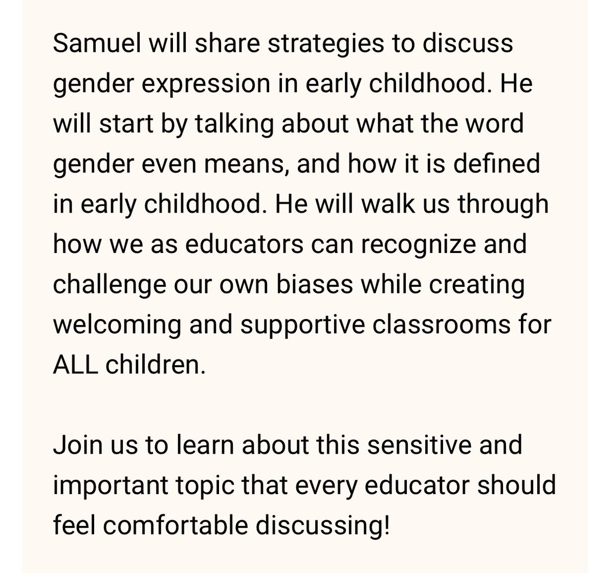Sophense's tweet image. My two year old just started daycare here in Canada and the staff just invited me to this webinar. I can’t think of anything I would welcome less than these people talking to my toddler about his gender