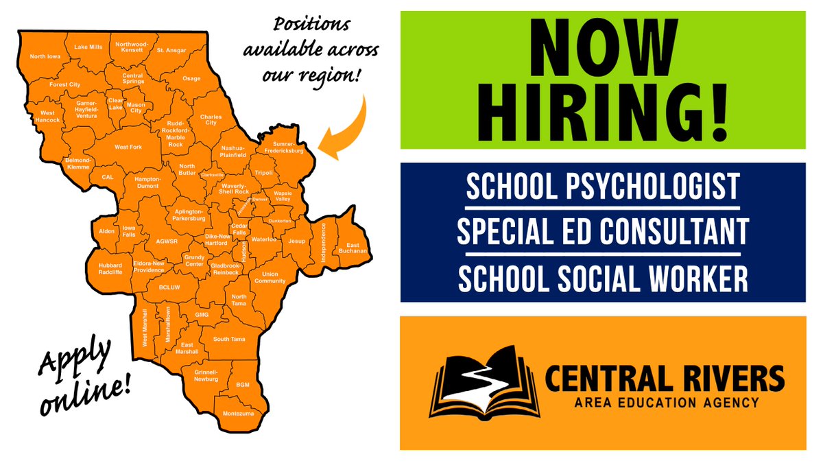 CentralRivers's tweet photo. We’re looking for professionals with expertise in school psychology, school social work &amp; special education to serve as Team Reps. Learn more &amp; apply online by visiting our careers page: https://t.co/5sx5jijcUC
#CRAEA #iaedchat #nowhiring #iowajobs #teamreps https://t.co/RCc07UrcqL