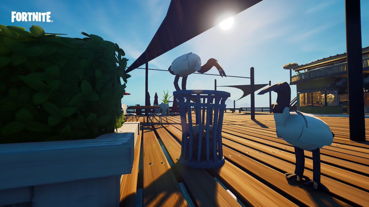 FortniteANZ's tweet photo. oh no! the pesky bin chickens are making an absolute mess

press f to chase them away https://t.co/hoMEqPFjzk