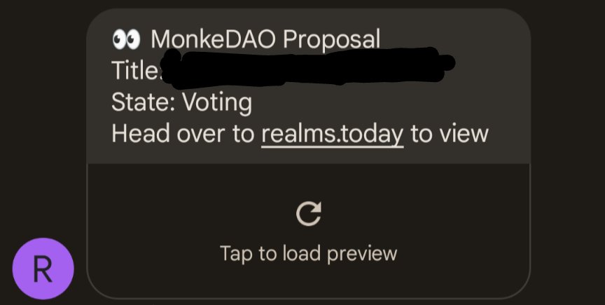 Love voting on <a href="/solana/">Solana</a> but have a hard time remembering to do it unless my boss <a href="/TheOnlyNom/">Nom</a> reminds me.

First SMS I see once I took my phone off airplane mode today.
Thanks <a href="/Sebastian_Bor/">Plug & Play Sebastian 🇺🇦</a> 
Thanks <a href="/NotifiNetwork/">Notifi</a> 
LFG <a href="/MonkeDAO/">MonkeDAO🍌</a>