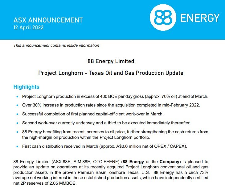 CreativeMurdock's tweet photo. #88Energy 🇦🇺 #ASX @88EnergyLtd
$EEENF 🇺🇸 #OTC  |  🇬🇧 #88E  |  🇩🇪 $POQ

📢Project Longhorn, Texas Oil &amp; Gas Production

 #88Energy #Alaska #Oil #Gas #Icewine #Merlin1 $COP #PANR $PTHRF #Alaska 😎👍🎯 https://t.co/GDraI4UzuH