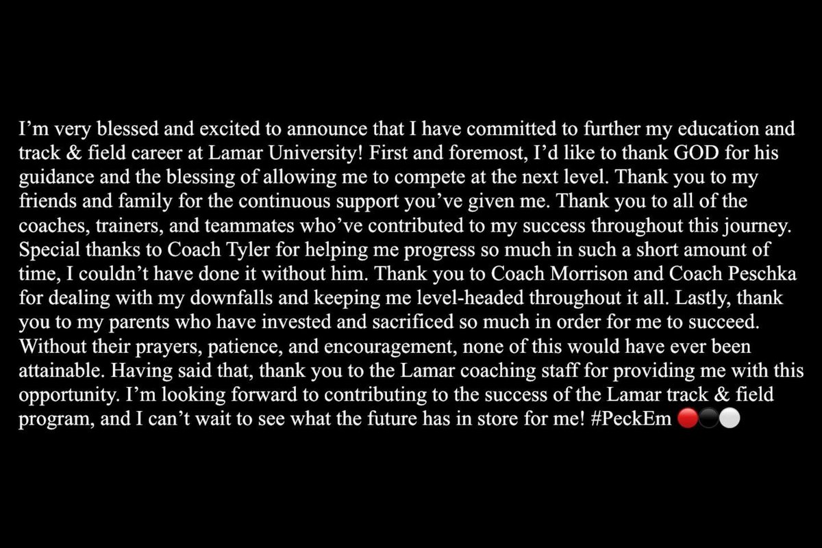 geephaz0's tweet photo. #AGTG Extremely blessed to claim Lamar University as my home for the next 4 years !! #commited #peckem 🔴⚫️⚪️  @LamarXCTF @TimberviewXCTF @jatyler20 https://t.co/ZKNlHCyMuG