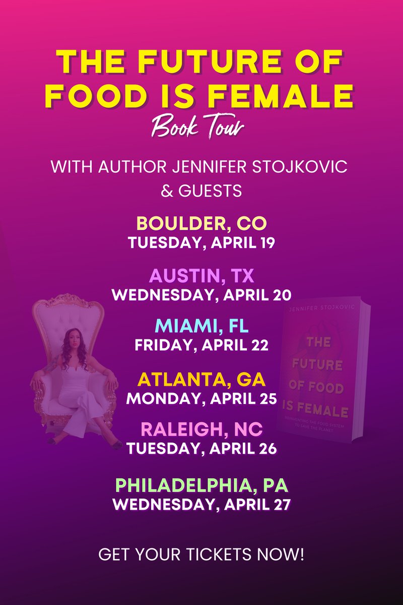vegwomensummit's tweet photo. Announcing our tour dates for The Future of Food is Female Book Tour! Grab your ticket at Jenny Stojkovic
https://t.co/Elr7yzD5fu π π
#TheFutureofFoodisFemale #TFOFIF #futureoffood https://t.co/KJIcGeRKzJ