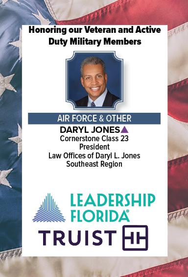 LeadershipFla's tweet photo. Daryl Jones
#LeadershipFlorida honors Daryl Jones, #CornerstoneClass23! Thank you for your service in the #AirForceReserve! #Southeast
Read more: https://t.co/cfRTgZ5T9k
Special thanks to @TruistNews for sponsoring our Veteran appreciation posts! https://t.co/SqLK12HVzz