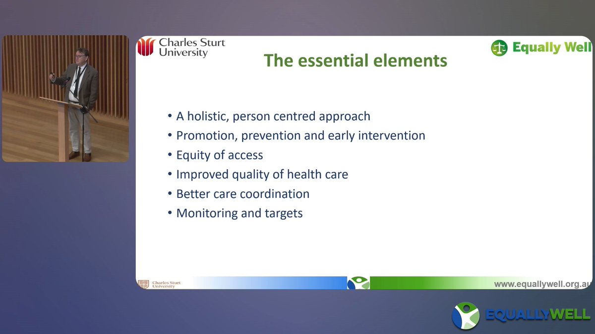 #EquallyWellAU22 essential elements to an equally well society - allowing those experiencing #mentalillness to live a full physically healthy life.