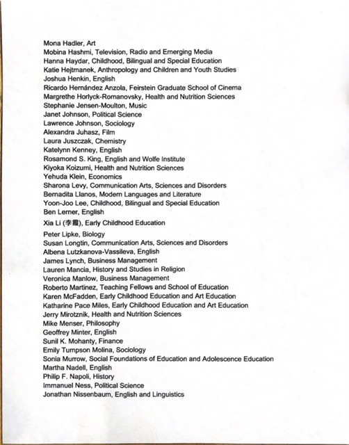 JeanneTheoharis's tweet photo. Please amplify: Today 129 faculty from 30 departments called on @BklynCollege411 president to address the urgent situation in the Puerto Rican and Latino Studies Dept.  Next year, there will only be three faculty in the department  &amp; only 1 will be tenured. https://t.co/zfjXjbPec5