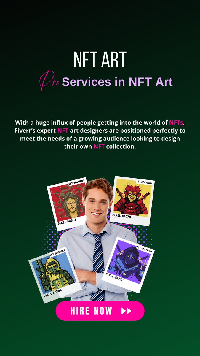 With a huge influx of people getting into the world of #NFTs, crypto, and #NFTProject designs, experts NFT art designers are positioned perfectly to meet the needs of a growing audience looking to design their own #NFTcollection. go.fiverr.com/visit/?bta=357…

#nftart #NFTCommunity