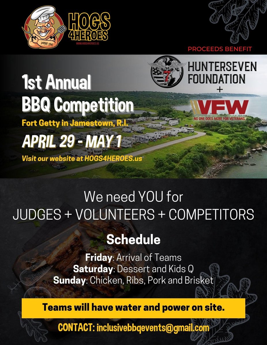 vfwpost152's tweet photo. Want to camp out with a view of the ocean? Practice before a big competition? Want to be part of BBQ gives back? Join us at https://t.co/thn4TikbeY! 100% of proceeds go to VFW and Hunter Seven-helping service members with cancer from burn pit exposure. #bbqcomp #bbq #bbqlove https://t.co/9RKF1uzUHg