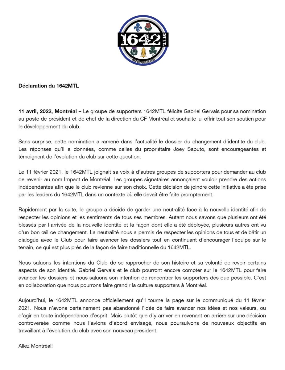 1642Montreal's tweet photo. Communiqué du 1642MTL / 1642MTL statement.

Le 1642MTL salue la nomination de Gabriel Gervais et en profite pour faire une mise au point.

#1642MTL #IMFC #CFMTL https://t.co/jomQFHl1bc