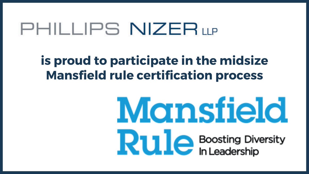 We are proud to participate in the Midsize Mansfield Rule certification process. We thank <a href="/DiversityLabCo/">Diversity Lab</a> for creating this opportunity for mid-size law firms. Learn more: bit.ly/3vct23V

#diversityinlaw #midsizelawfirms