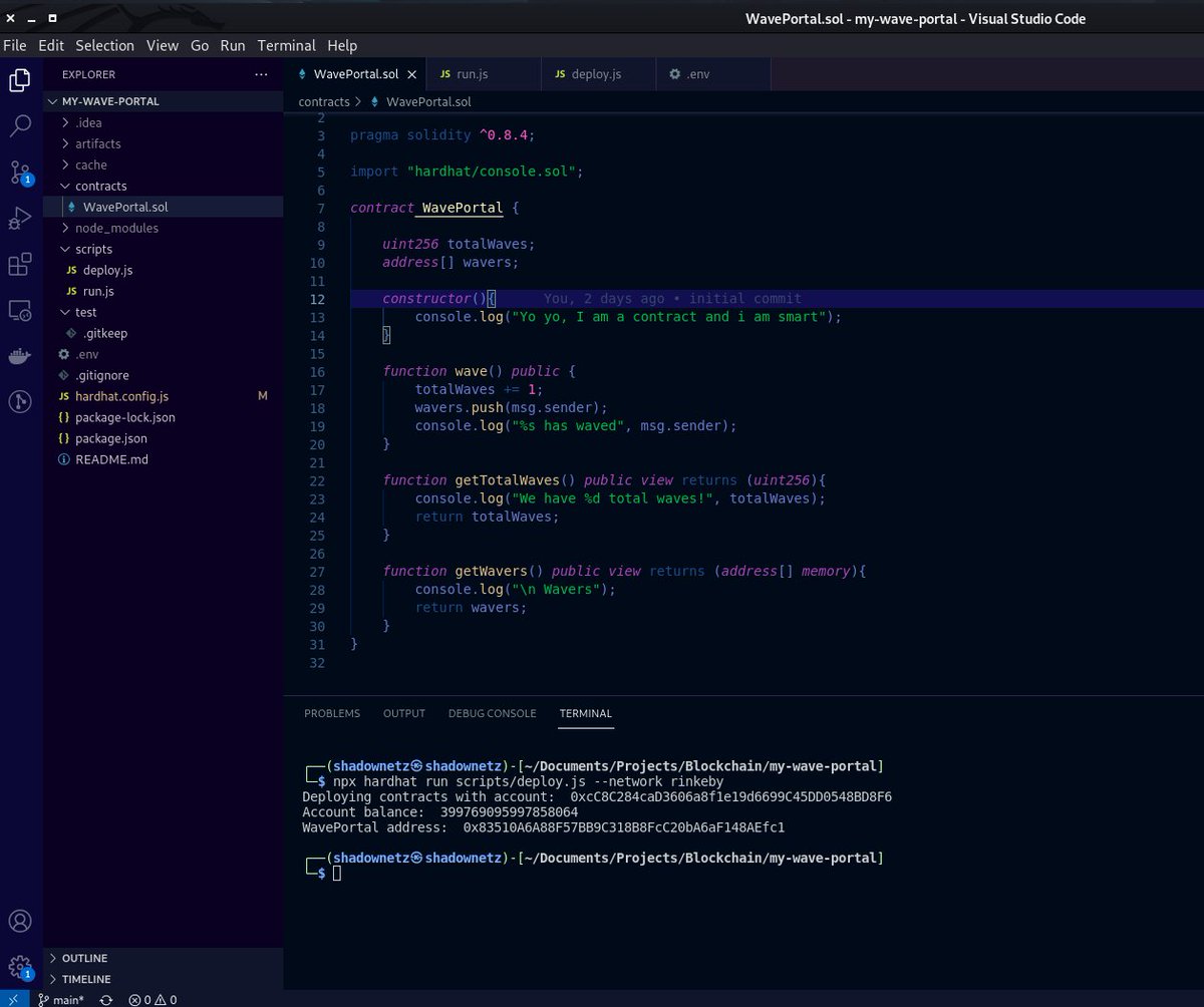 cyberjroid's tweet photo. Just deployed a simple smart contract, thanks to @FarzaTV and the team @_buildspace Their course has been great so far, can't wait to see what i learn next https://t.co/QVXuiuXFbx