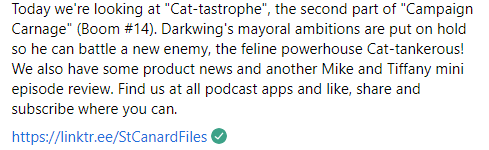 stcanardfiles's tweet photo. Today we're looking at "Cat-tastrophe", the second part of "Campaign Carnage" (Boom #14). Darkwing's mayoral ambitions are put on hold so he can battle a new enemy, the feline powerhouse Cat-tankerous! 
#darkwingduck #boomstudios #cattankerous 
https://t.co/b983cMWAcI https://t.co/wM6YlJIIlG