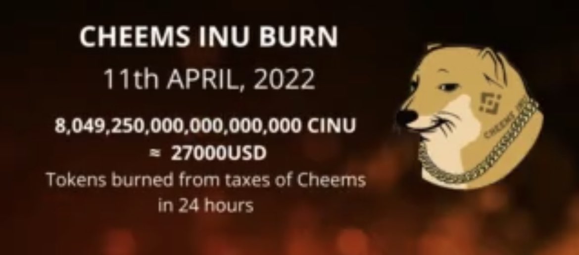 majesticboss55's tweet photo. Burned in 24 hours!!! And #Cheemsinu has barely even gotten started😎📈🔥🔥🔥🔥🔥🔥🔥🔥🔥🔥🔥🔥🔥🔥🔥🔥🔥🔥🔥🔥🔥🔥🔥🔥🔥🔥@CheemsInu #MemeTech #CheemsPad #BURN #1000Xgems #BSC #BNB #ETH #CRO #Crypto #Metaverse #P2E https://t.co/0TQxclMmwf