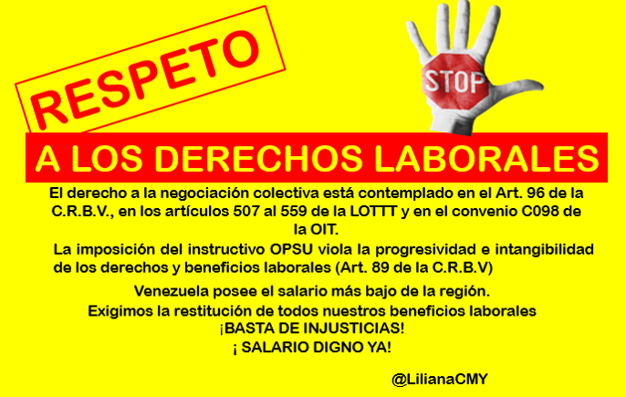 LilianaCMY's tweet photo. #Venezuela Desde el sector universitario rechazamos las tablas salariales impuestas por el Ministerio por ser vilatorias de las leyes laborales exigimos sean respetados la intangibilidad y progresividad de nuestros derechos #RespetoALosDerechosLaborales  @OITAmericas @mbachelet https://t.co/Bf5D57jVR7