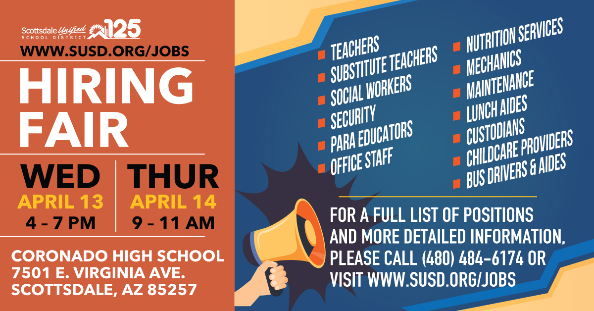 We're hiring! Join us this Wednesday &amp; Thursday at the SUSD Job Fair! Learn more here... bit.ly/3LVxqLI
#WorldClassFutureFocused