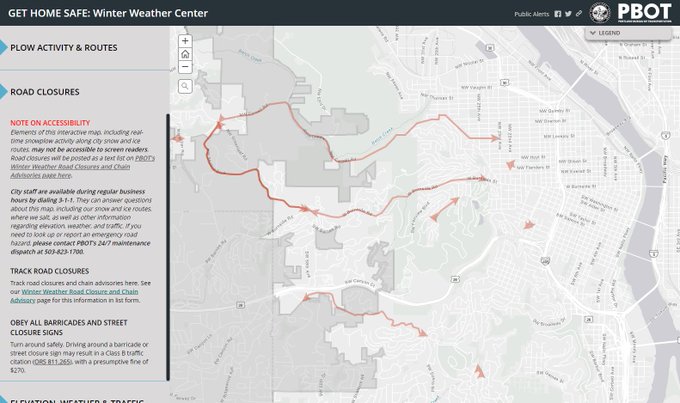 Portland Road Closures Map Pbot: Road Closures Likely To Continue For Several Days In West Hills Of  Portland