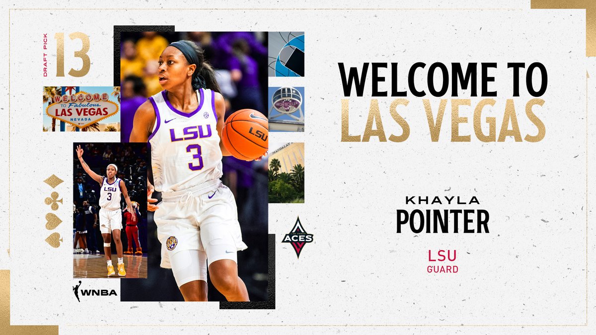LVAces's tweet photo. LET'S GEAUX!!!

With the 13th pick in the #WNBADraft, the Las Vegas Aces select Khayla Pointer!

Welcome to Las Vegas, @khaylanicole1!

#ALLIN ♦️♠️ https://t.co/ZoR2RVE4By