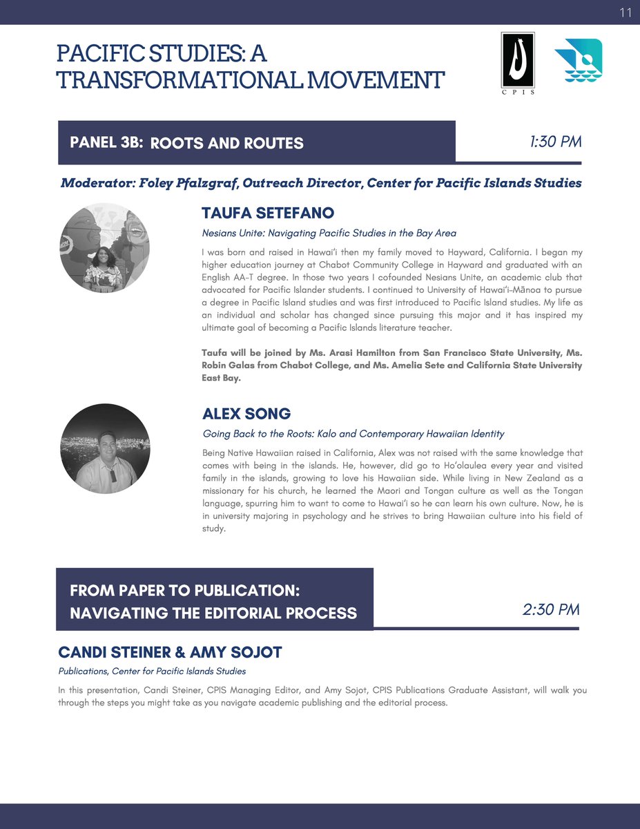 Mahalo to our concluding panelists on Panels 3A and 3B!

Panel 3A: Identity (Geo)Politics
Panel 3B: Roots and Routes

Mahalo to Candi Steiner and Amy Sojot for their current presentation on "From Paper to Publication: Navigating the Editorial Process"!