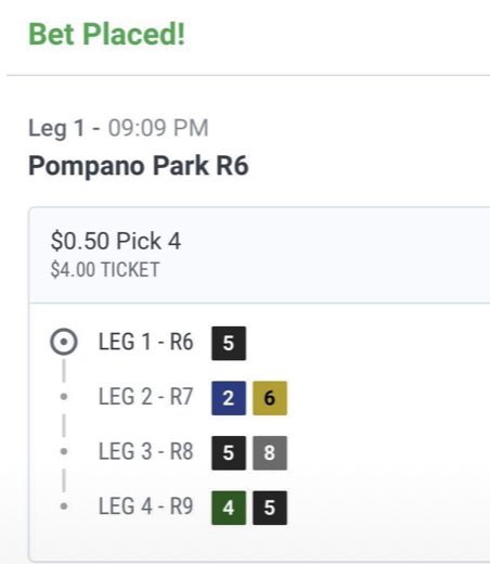 RussSolis79's tweet photo. In what will likely be my final bet ever on Pompano Park. I never made it to the track but I’ve always enjoyed watching the races. What @gabe_prewitt did there was phenomenal #SendItIn #LongLiveThePomp #RompAtThePomp https://t.co/mR5XZEGAxg