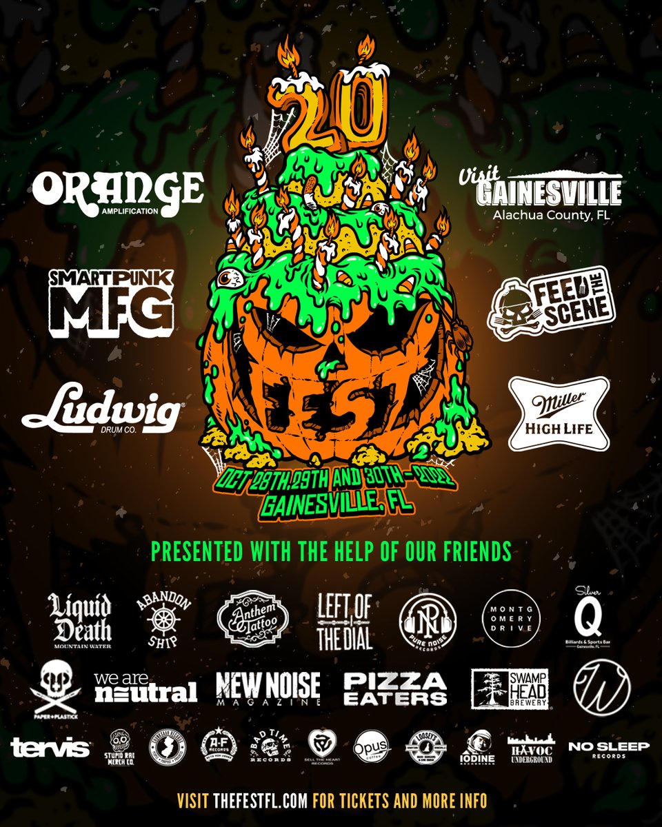 FEST 20!! We made it 20 years and are so excited to share the first band announcement! Head to TheFestFL.com for full details and take in the first half of the bands scheduled to play! Passes and hotels go on sale 4/20 at NOON EST! So set your alarms and get stoked!