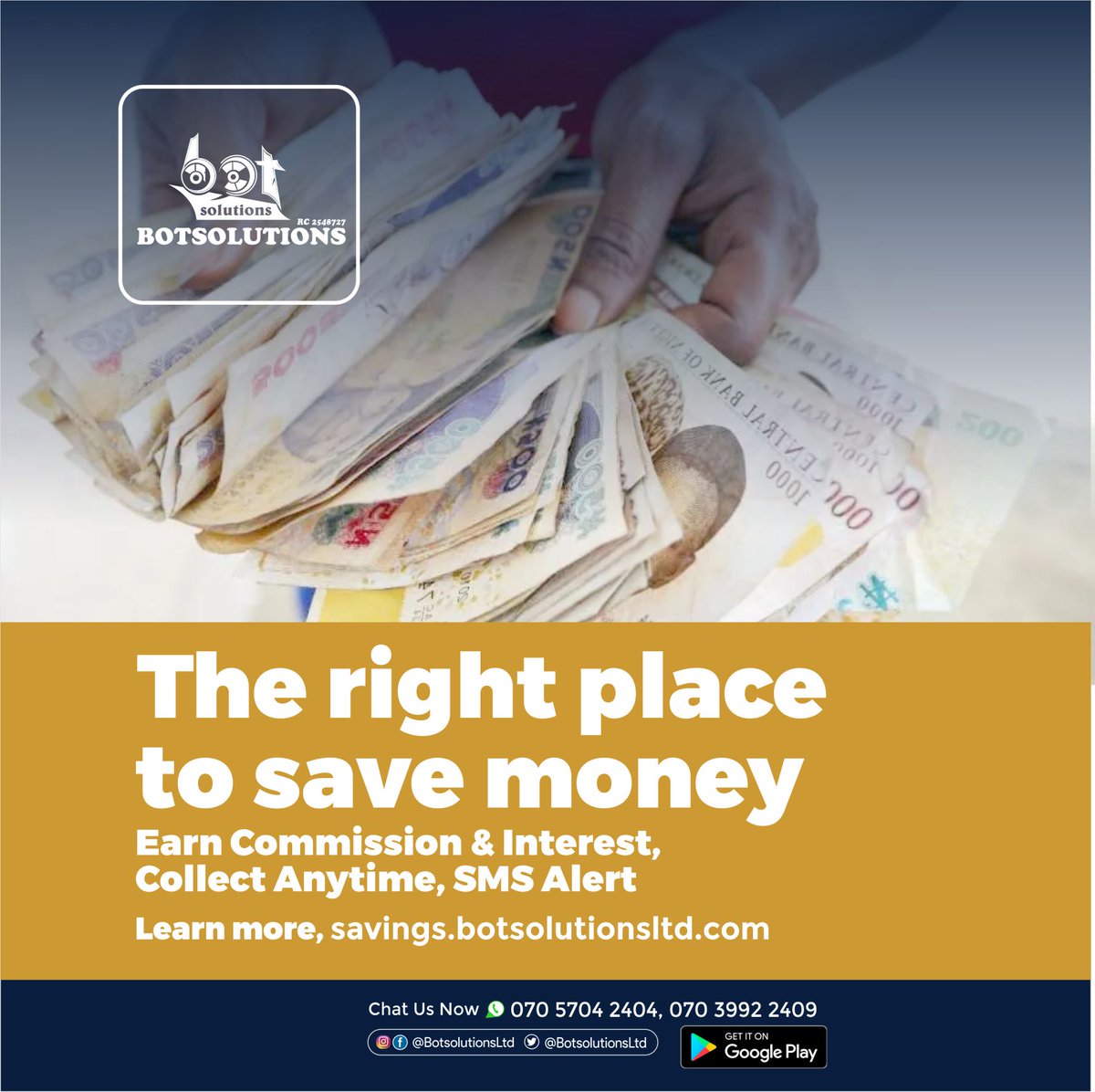 botsolutionsltd's tweet image. Visit savings.botsolutionsltd.com to begin your journey to a financial freedom.
Chat/Call 070 5704 2404, 070 3992 2409
#Botsolutions #NoHassle #SaveMoneyNow