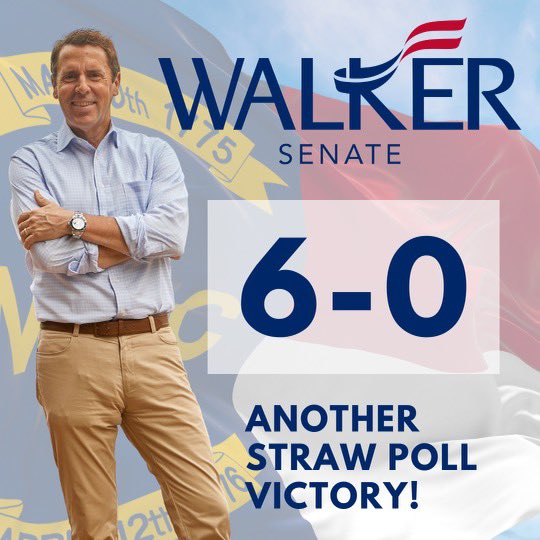 RepMarkWalker's tweet photo. Big news! Another straw poll win! Five US senate candidates including Pat McCrory for tonight’s forum. Once again, Budd’s handlers didn’t let him attend. To quote the moderator, “I guess we know who shows up.”
#ncsen https://t.co/MDbiAofwXz