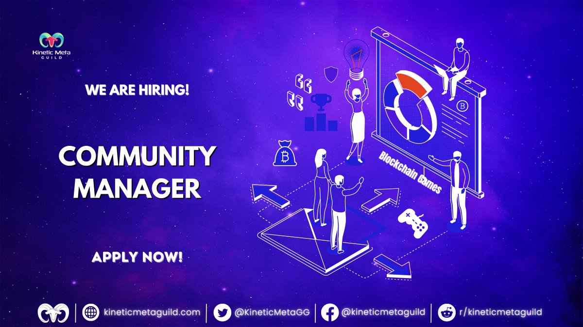 KineticMetaGG's tweet photo. We are searching for a Community Manager to join our team and provide 360 support for our scholars to maximize their overall performance. Full-time &amp; fixed salary. Join us!

Apply Now: https://t.co/qH4Uki0rIZ

#KineticMeta #Play2earn #GameFi #P2E #PlayToEarn https://t.co/lth7FVe83U