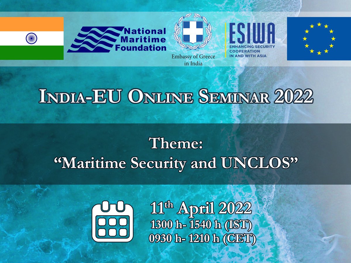 manoj_EU's tweet photo. Participated in First 🇮🇳 and 🇪🇺 online seminar on #MaritimeSecurity and #UNCLOS co-hosted by @nmfindia organised by @ESIWA_EU and Embassy of Greece in India. https://t.co/BJrpKzHLYc