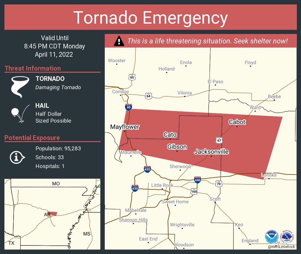 Tornado Emergency continues for Jacksonville AR, Cabot AR, Gibson AR until 8:45 PM CDT