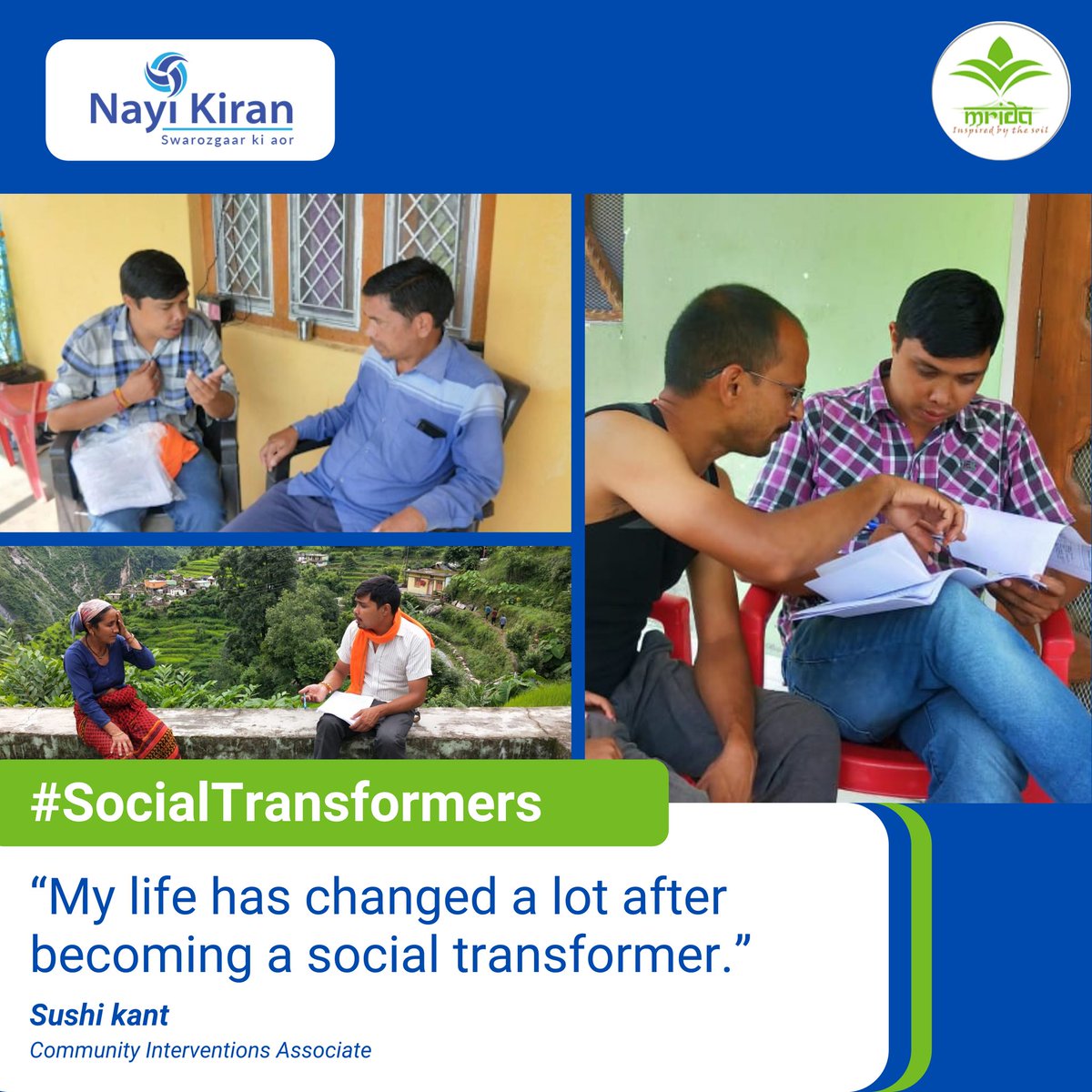 Sushil Kant is one of Mrida’s #socialtransformer. He enjoys helping local communities become self-reliant. Sushil is motivated when he finds that the people he assisted have experienced impressive transformations in their lives.
.
#nayikiran #uttarakhand #thdcindia #teammrida
