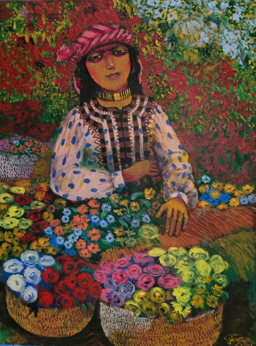 hawyanlina's tweet photo. الألوان ساحرة في لوحات الفنان اليمني #حكيم_العاقل كما بدت في معرضه الأخير في القاهرة وقد استحضر على حد تعبيره:( النساء وهن يهبطن مع الضباب من أعالي الجبال ويصعدن إليها في المساء ويختفين مثل حكايات الحوريات الخرافية.)
#صباح_الخيرᅠ  #اليمن https://t.co/g8ElE2cyrc