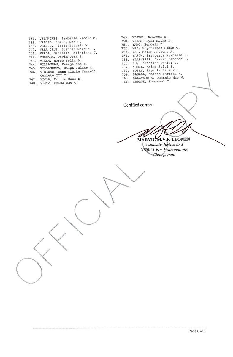 SCPh_PIO's tweet photo. List of Successful Examinees with Exemplary Performance (in alphabetical order) #Bar2020_21 #BestBarEver2020_21 (2 of 2) https://t.co/2EvRVJeN3O