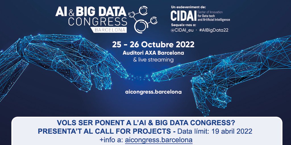tic's tweet photo. 📢 Vols ser ponent a l'AI Big Data Congress? Presenta't al 'Call for Projects'!

Es busquen casos d'èxit innovadors en què l'ús de tecnologies basades en dades i/o #IA juguin un paper central.

➡️ Presenta la teva proposta abans del 19/04: https://t.co/PjQbyoEz1p

#AIBigData22 https://t.co/8Q30UukAFN