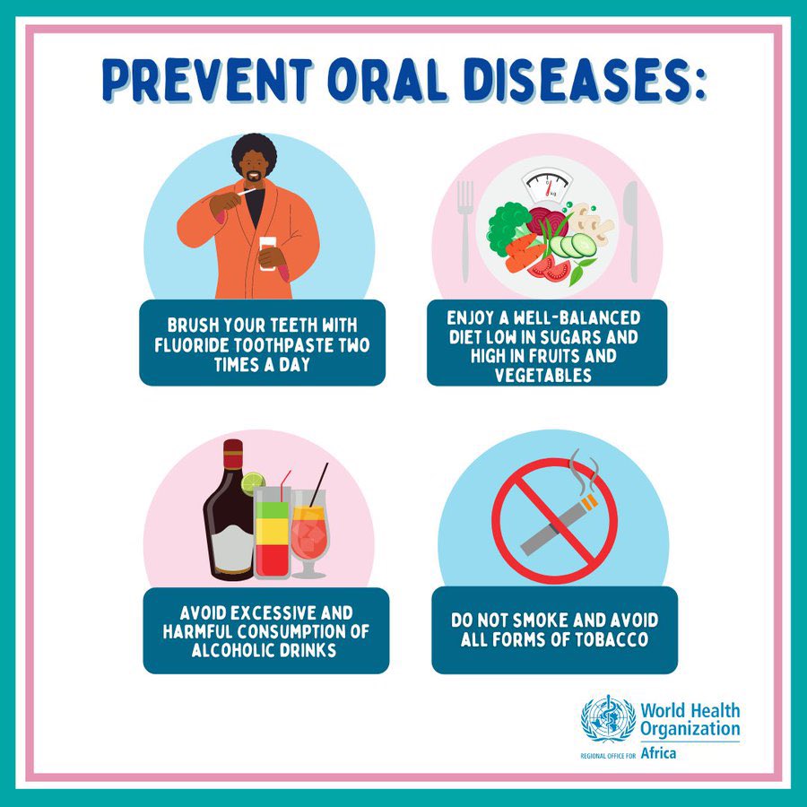 Take care of your #OralHealth!

Most #OralDiseases can be prevented with simple yet effective methods 👇🏾