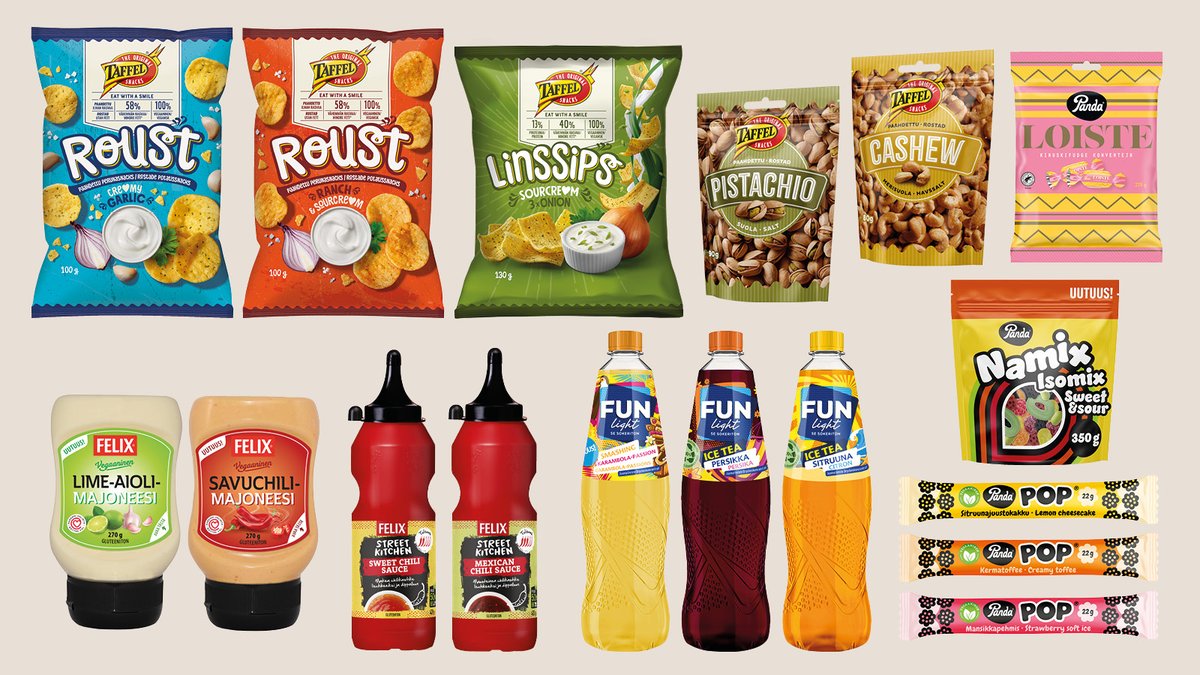 orklafinland's tweet photo. Orkla Suomen kevään ruoka-, snacks- ja makeisuutuuksista löytyy paljon kasvipohjaisia tuotteita Frankful-, NATURLI'- ja Felix-brändeiltä. Myös ilman rasvaa paahdettu Taffel Roust on #vegaaninen. 🌱
Löydät kaikki uutuudet Orklan uutishuoneesta 👉 https://t.co/fjejaBoohF https://t.co/pZbJHsyID3