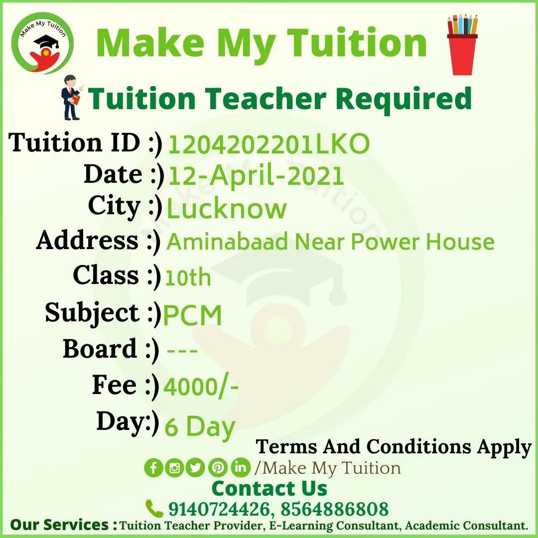 makemytuition's tweet photo. Tuition Teacher Required In Aminabaad Lucknow
#tuitionteacher #hometuition #hometuition #tuitionjob https://t.co/snmxPEWpas