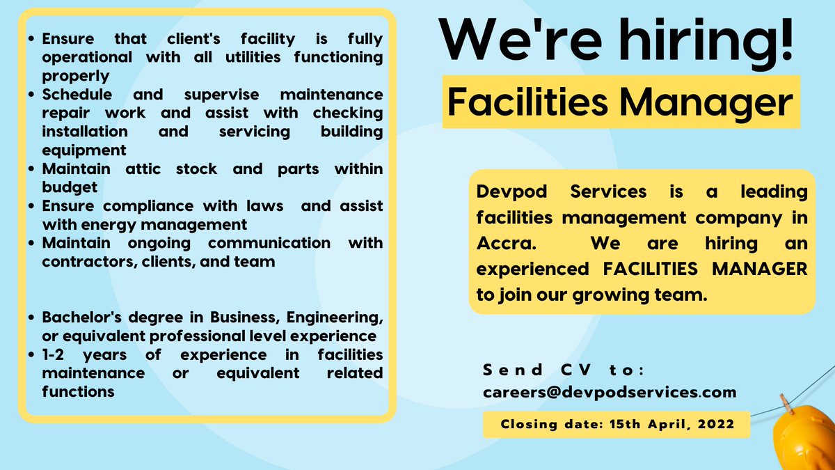 accrahandyman's tweet photo. We’re hiring a facilities manager to join our team. https://t.co/vsqmY7TK2T