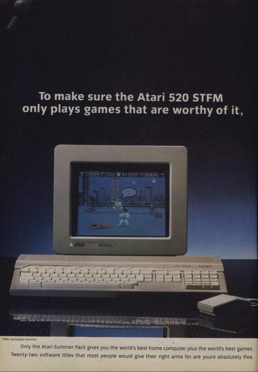 TakodanTweets's tweet photo. 1988 two page advert for the '#Atari Summer Pack' which includes an #Atari520STFM and a bunch of games. Look at those awesome graphics. ^^ https://t.co/VndbjPEC1H