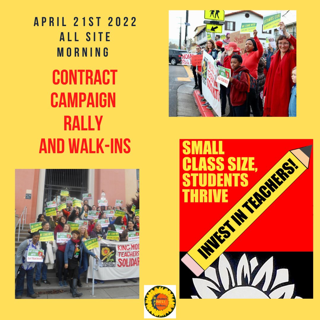 On April 21st, BFT invites all members to secure a strong contract!  Wear your BFT shirt and rally with your colleagues for small class size and compensation!  <a href="/CFTunion/">CFT</a> <a href="/OaklandEA/">Oakland Education Association</a> <a href="/UTRichmondCA/">UTR</a> 
@EdWangCFT <a href="/ALCouncil/">Alameda Labor </a> <a href="/Berkeleyside/">Berkeleyside</a> <a href="/DailyCal/">The Daily Californian</a> <a href="/UCAFT1474/">UC-AFT Bay Area Chapter</a> <a href="/PFT4education/">PFT</a>