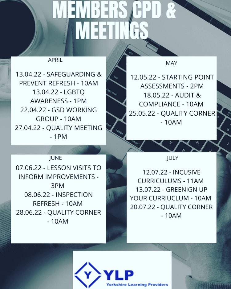 Our members CPD schedule for April to July is packed full of helpful &amp; informative sessions to support training organisations.  Free to attend for all members!  Share with colleagues &amp; contact us to book on info@wylp.org.uk #CPD #development #support #membershipthatcares
