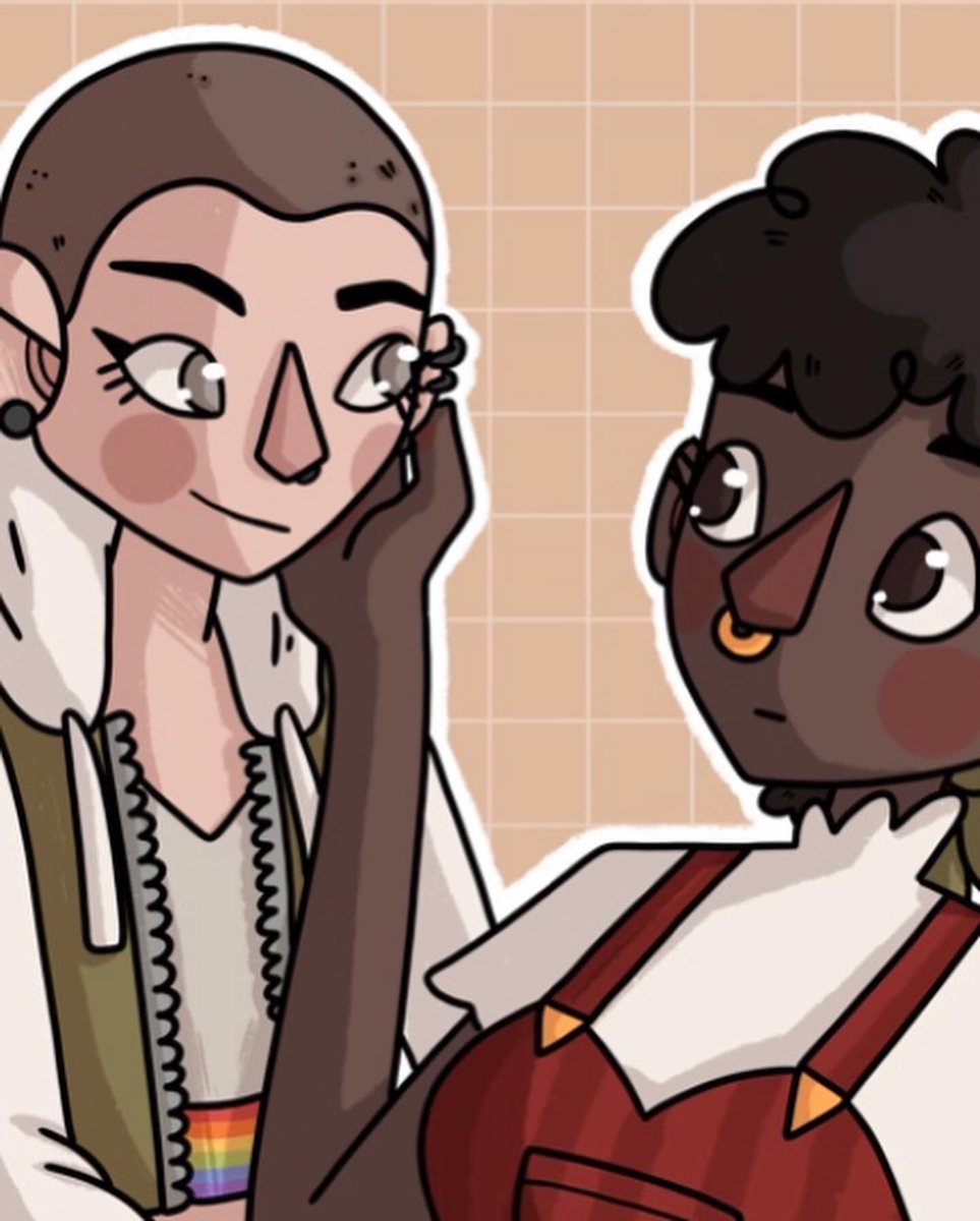 zillyzipf_illus's tweet photo. I’m nearly done spamming with so much art, but here are Frankie and Jen, most beloved side characters from my upcoming comic! Not long until I start uploading it now! #gay #lesbian #couple #art #illustration https://t.co/VHBPi86bnK