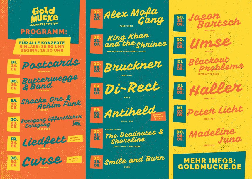 publictune's tweet photo. 19 Konzerte - Einen Sommer lang
GoldMucke #Sommeredition 2022
Präsentiert von @thedorf_de, THE PICK und @rausgegangen
Tickets ab sofort unter https://t.co/dMlQ5iBrrP
#goldmucke #vierlinden #openair #südpark #düsseldorf #duesseldorf #publictune #thedorf #thepick #rausgegangen https://t.co/AcZ3IjiBjq