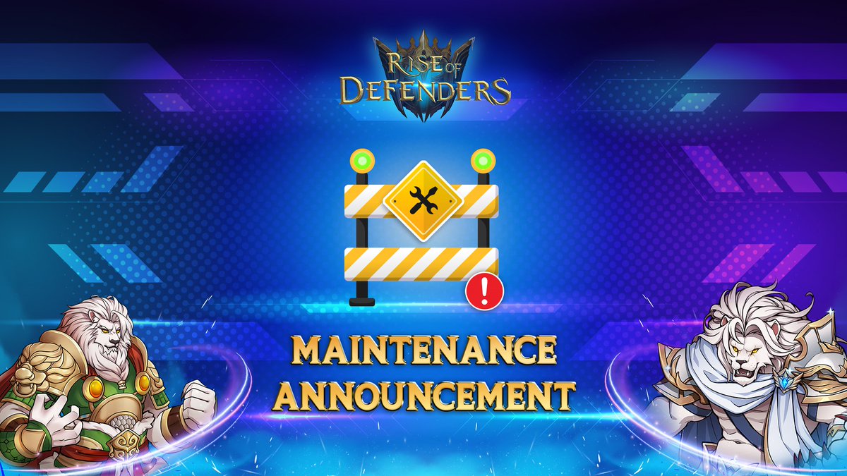 📍MAINTENANCE ANNOUNCEMENT📍

📌The weekly maintenance time has come. The Tournament season is also reset after the maintenance. The server will close in the next 1 hour. Defenders, stay tuned.

⏰Maintenance time: Tuesday, 3 AM UTC to 3 PM UTC.

#ROD #RDR #Riseofdefenders