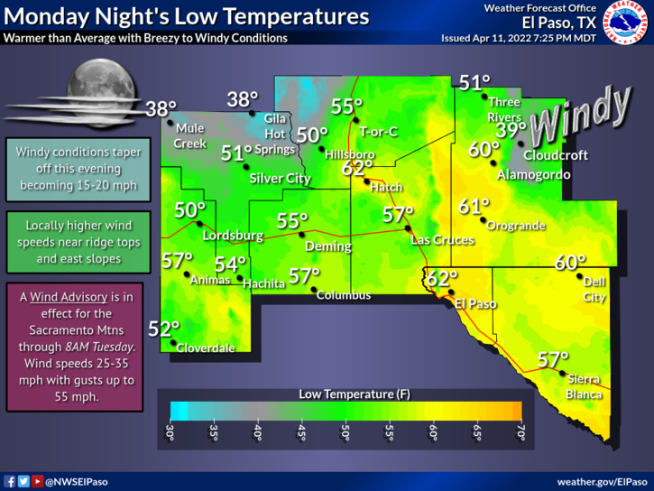 NWS El Paso on Twitter "Mild temperatures tonight with breezy to windy