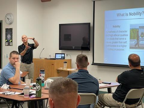 bluecourage's tweet photo. Purple Resolve trainers with the Nevada National Guard kicking off day 1 of the Purple Resolve class today! #purpleresolve #bluecourage #ptsdnow #NevadaNationalGuard https://t.co/o7GVw775g9