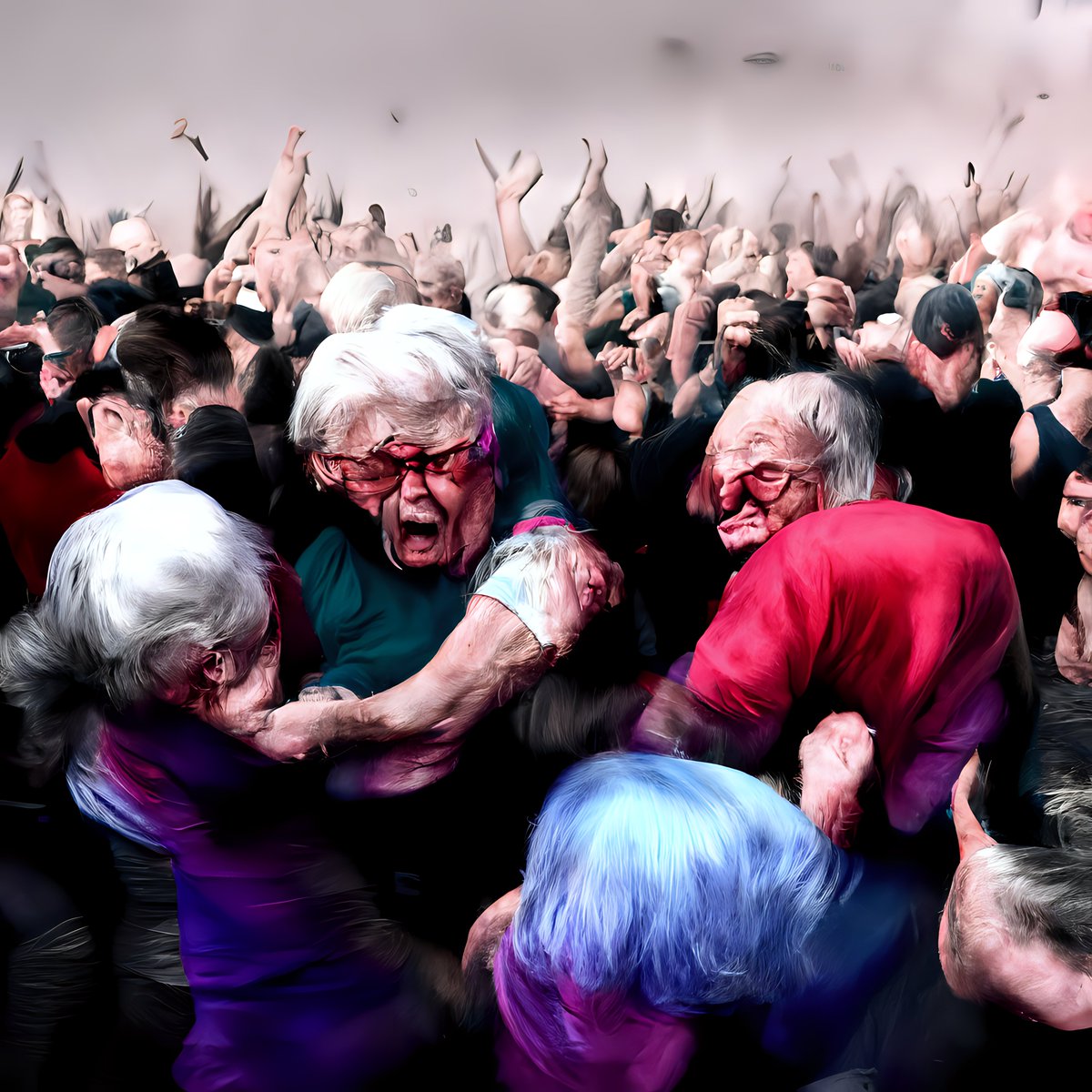 When a mosh breaks out at the retirement village! 👴🔥👊 #aiart #generativeart #mosh #metal #deathmetal