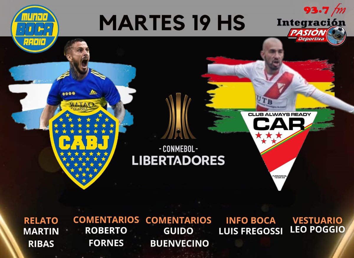 gabiguevara_10's tweet photo. @mundobocaradio y @PasionJujuy para poder disfrutar otra #trasmision , en este caso por @Libertadores entre @BocaJrsOficial vs #AlwaysReady de #Bolivia . https://t.co/ZMBpu7uP1b