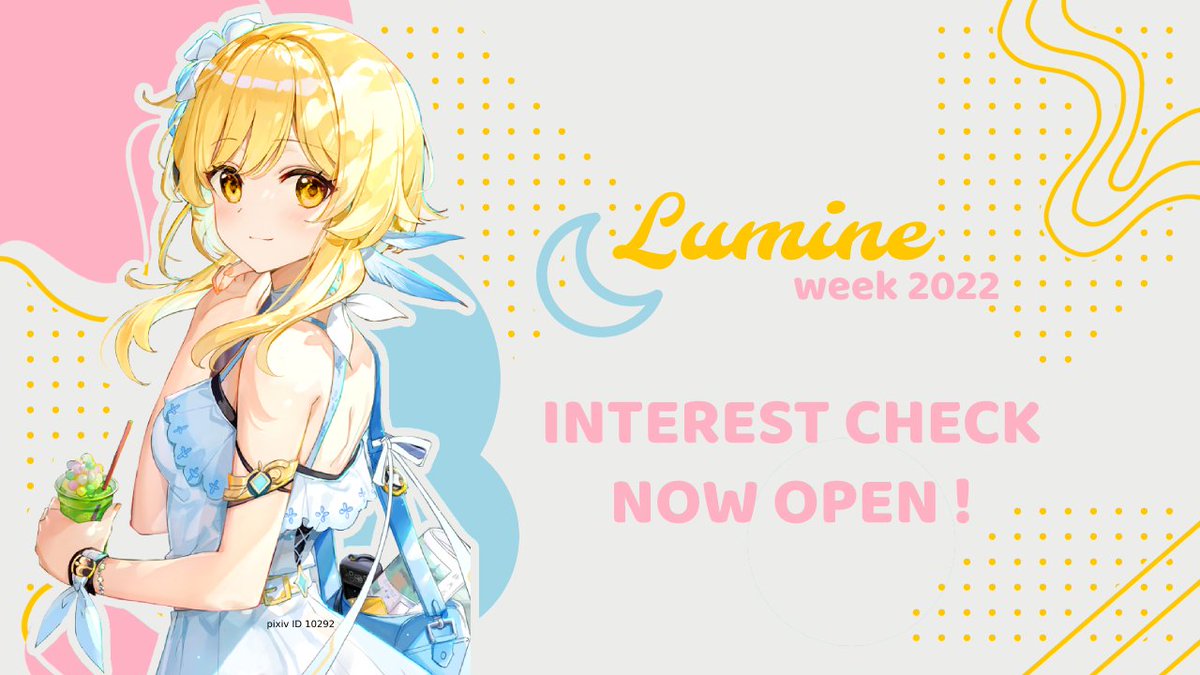 LumineWeek's tweet image. Hello there #genshintwt ! We here at Project Lumine would like to sincerely invite you to participate in a whole fanweek dedicated to celebrating our favorite girl!

Our interest check is NOW OPEN until 04/18!! forms.gle/b11szDr2NpiPqZ…
#treatluminebetter