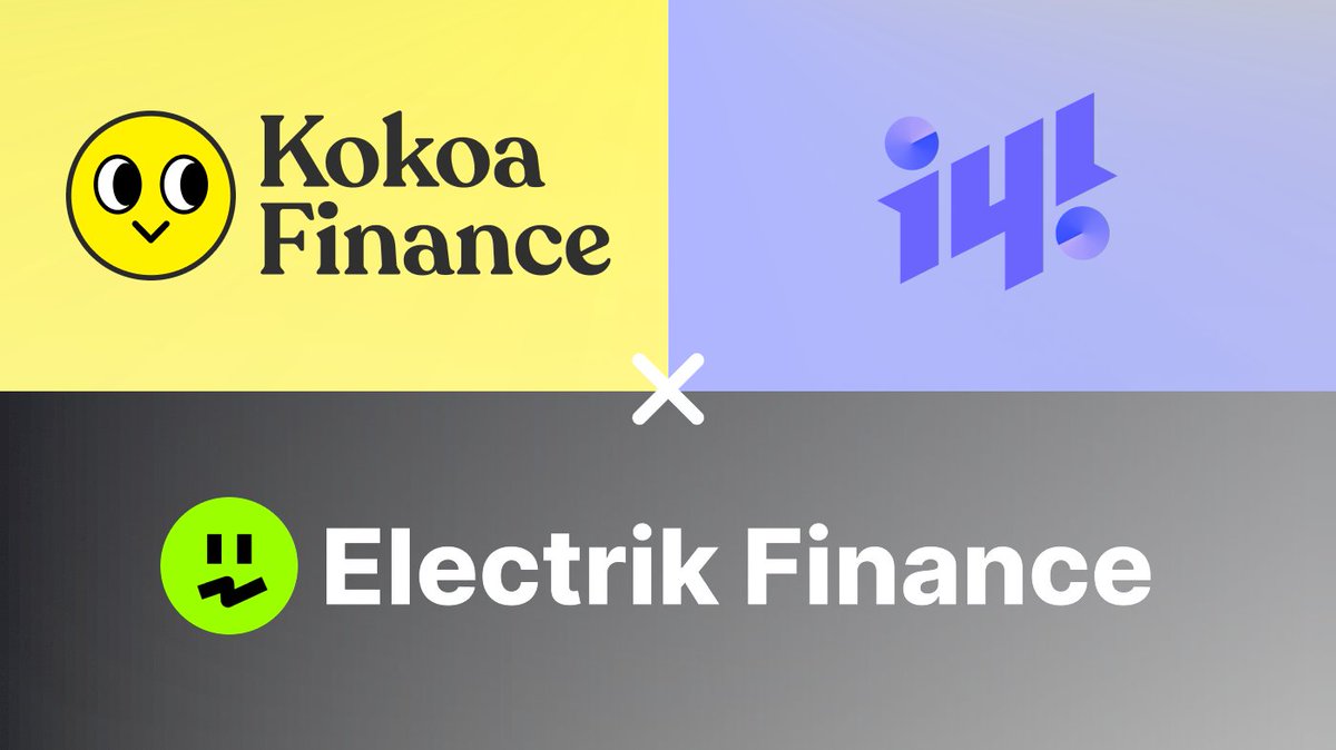 ⚡️[Electrik Finance X Kokoa Finance &amp; i4i Finance] 파트너쉽 공지⚡️

일렉트릭의 11번째 파트너쉽,
<a href="/KokoaFinance/">Kokoa Finance</a> @i4i_official 를 소개합니다!

Electrik Finance는 kokoa와 i4i 풀의 vault를 지원함은 물론, 다양한 시너지를 낼 수 있는 방안을 함께 만들어낼 것입니다. 

Thanks, Kokoa &amp; i4i!